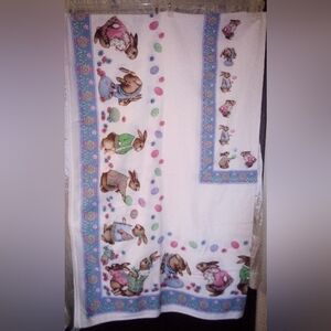 Beautiful Vintage Wilton Court Cotton Easter Bunny Tablecloth 97x60